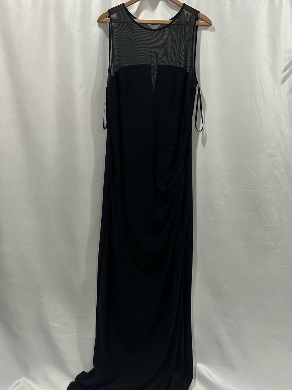 NWOT Ralph Lauren Black Mesh Overlay Maxi Dress Sleeveless Ruched Side